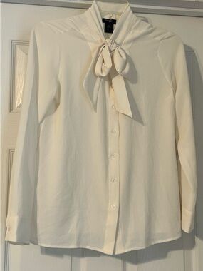 Ann Taylor Cream Bow-Tie Button Front Blouse